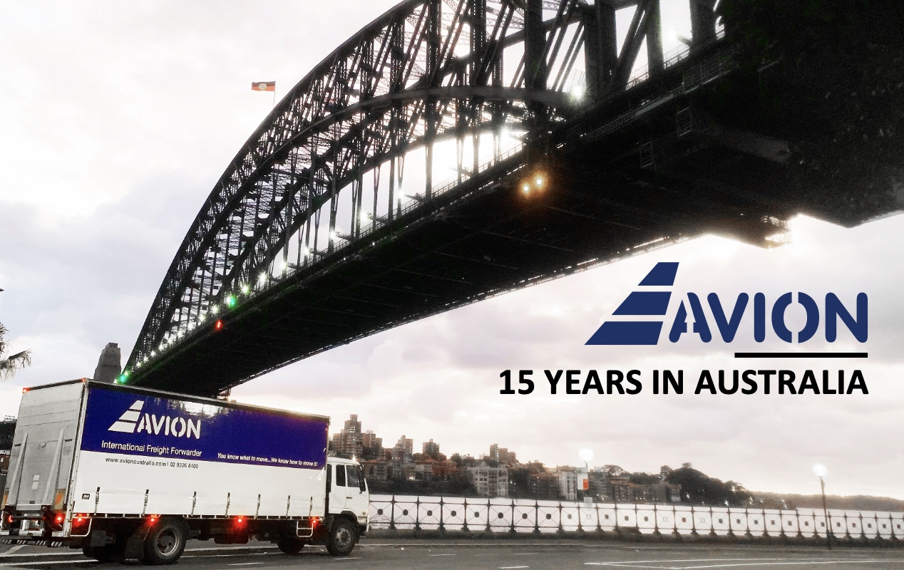 Sydney harbour bridge with Avion logo