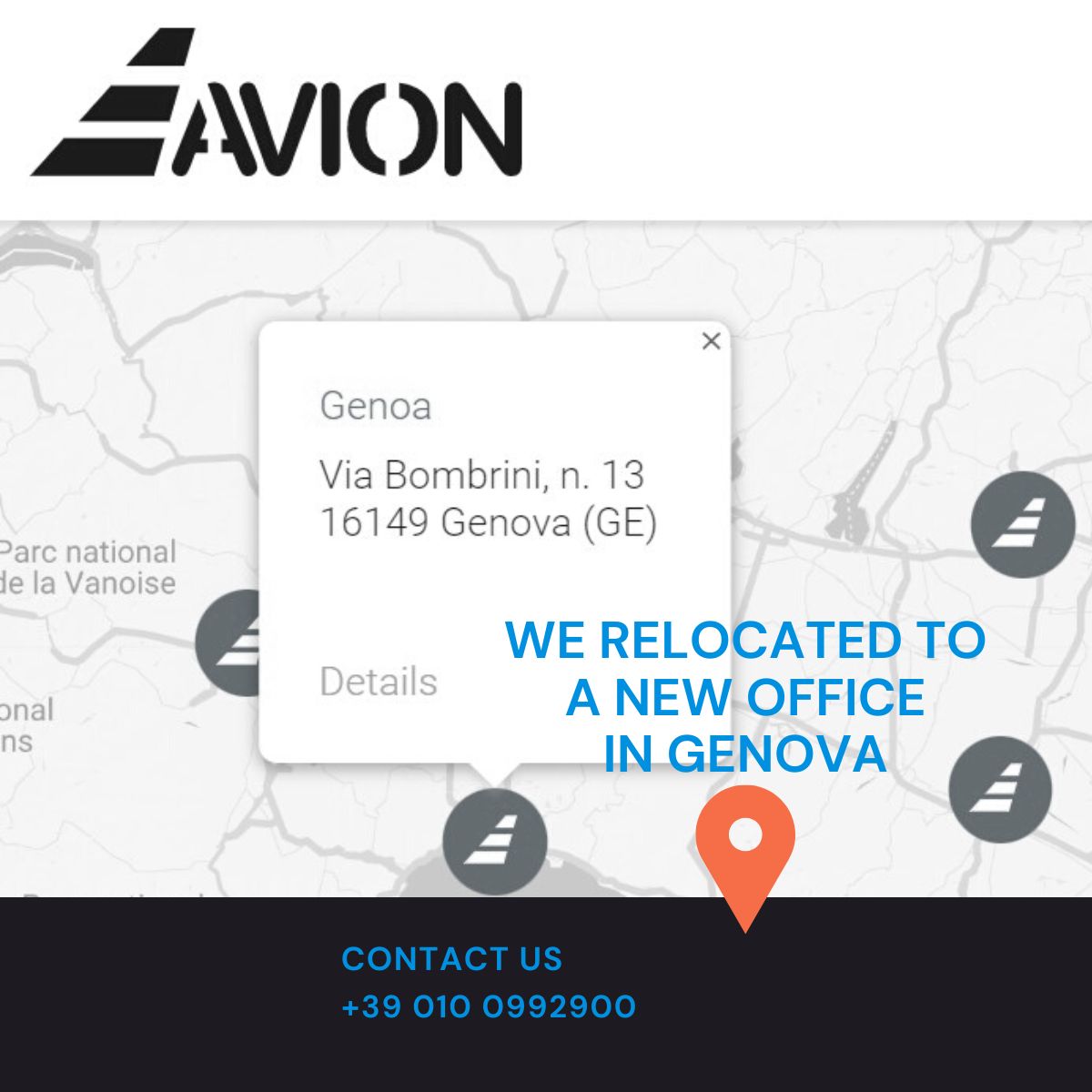 indirizzo nuovo ufficio genova avion
