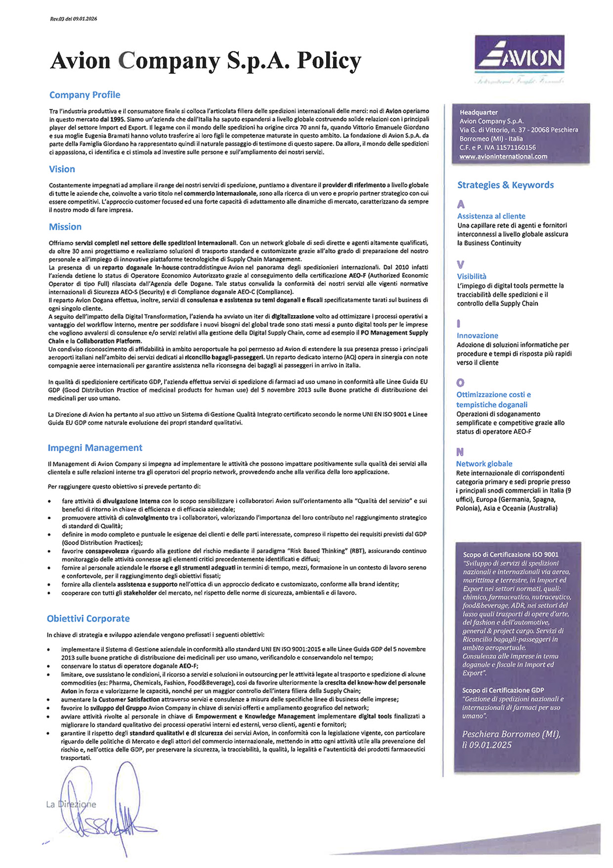 Avion politica della qualità