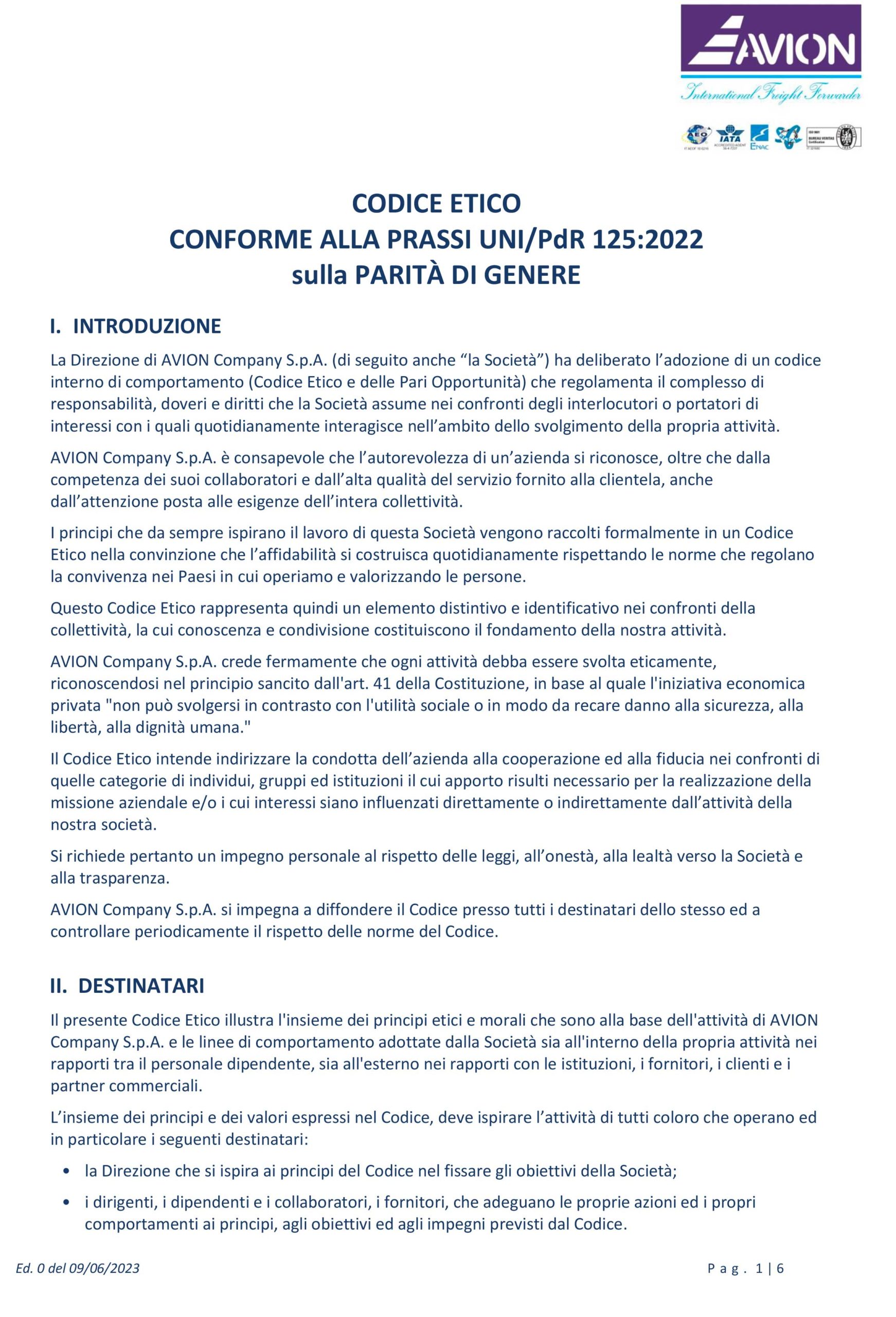 codice etico avion